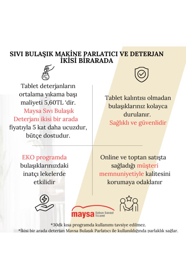 Maysa Ev Tipi Sıvı Bulaşık Makine Deterjanı İkisi Birarada 4 LT. (180 Yıkama) (Bulaşık Deterjanı + Parlatıcı)