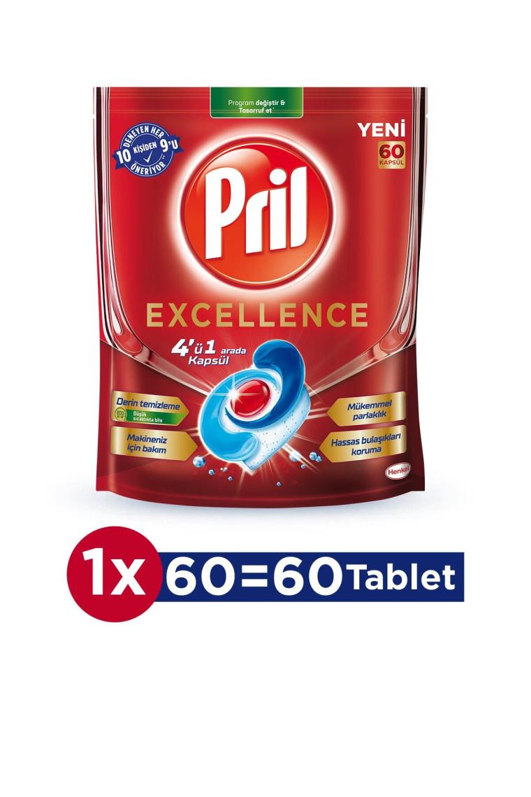 Pril Excellence 4'ü 1 Arada Bulaşık Makinesi Tableti 60'lı