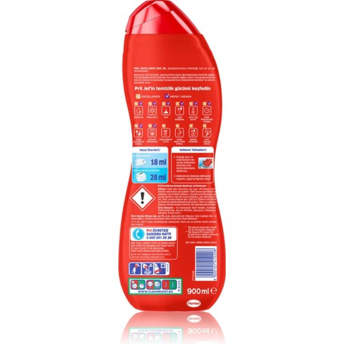 Pril Excellence Duo Jel Bulaşık Makinesi Deterjanı 900ml (50 Yıkama) Yağ Çözücü