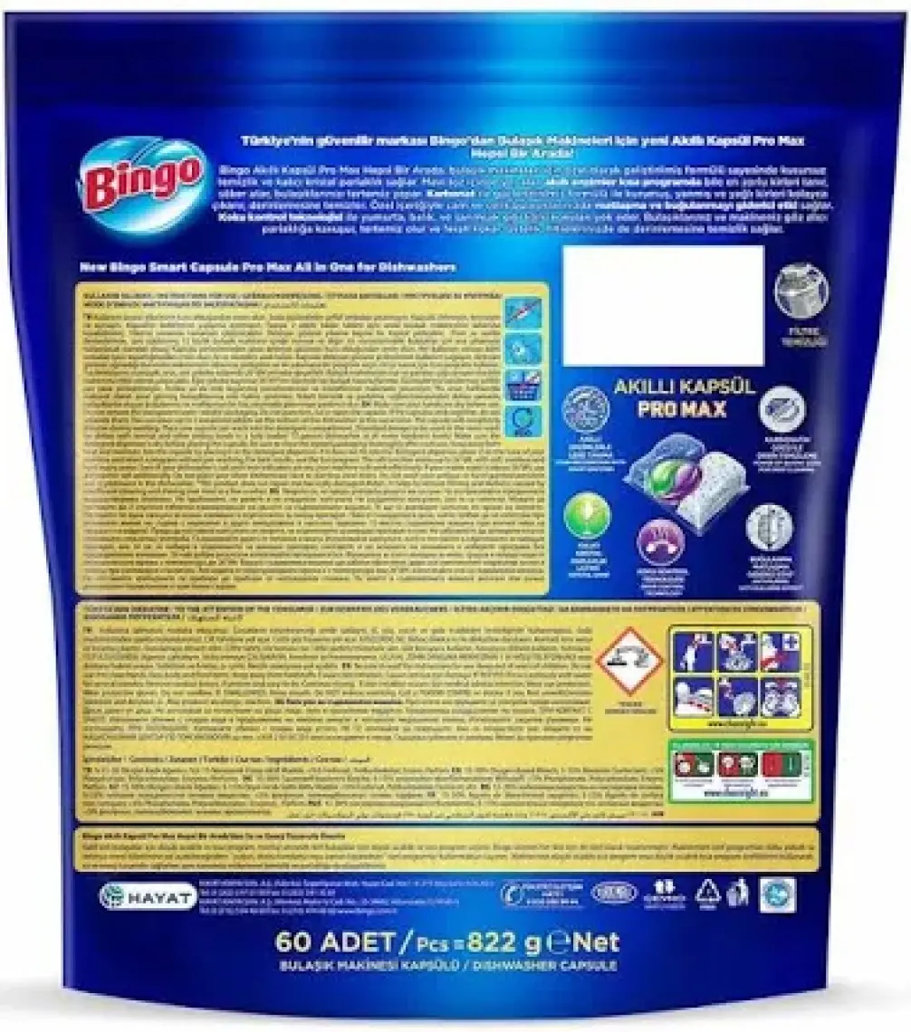 Bingo Akıllı Kapsül Pro Max Bulaşık Makinesi Deterjanı Tableti 60 Adet