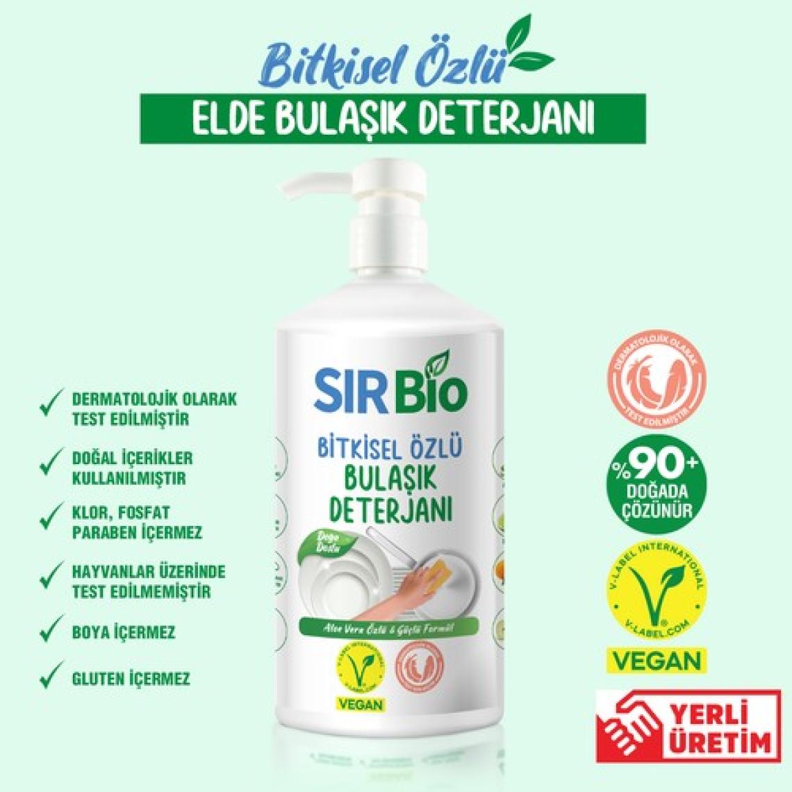 Sır Bio Bitkisel Özlü Elde Bulaşık Deterjanı 12 Adet 1000 ml Pompalı Şişe