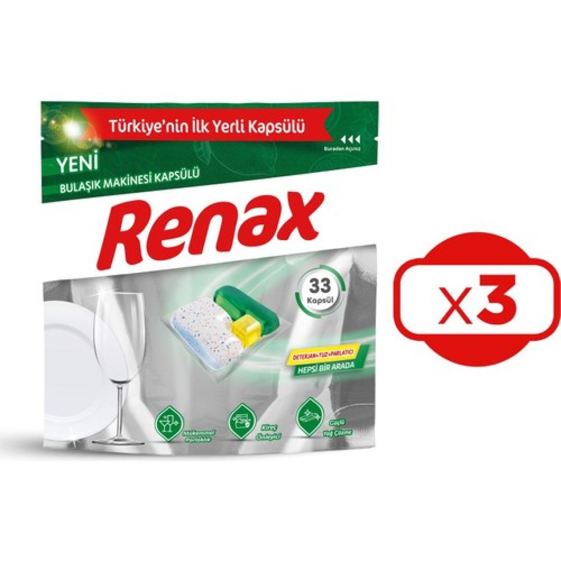 Renax Bulaşık Makinesi Kapsülü Hepsi Bir Arada 33'lü x 3 Adet (99 Kapsül)