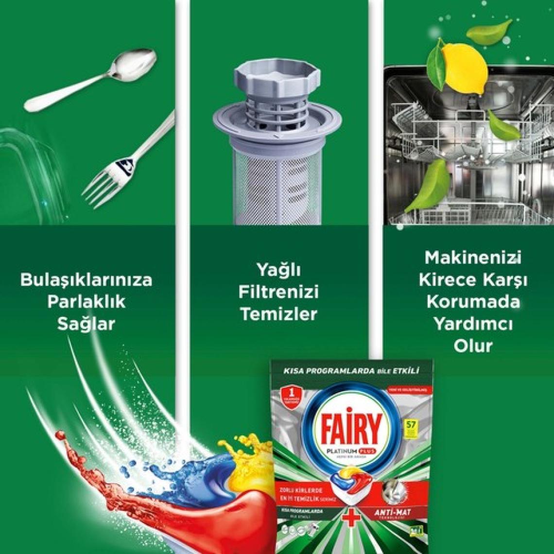 Fairy Platinum Plus Bulaşık Makinesi Deterjanı Kapsülü / Tableti; 40 Yıkama Limon Kokulu