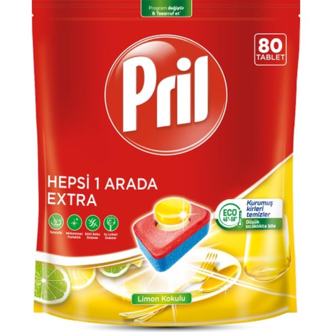 Pril Hepsi Bir Arada Extra Bulaşık Makinesi Tableti 80 Adet – Güçlü Temizlik, Parlaklık ve Leke Koruması