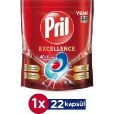 Pril Excellence 4’ü 1 Arada Konsantre Bulaşık Makinesi Deterjanı 22 Kapsül – Güçlü Yağ Çözme, Üstün Temizlik ve Parlaklık