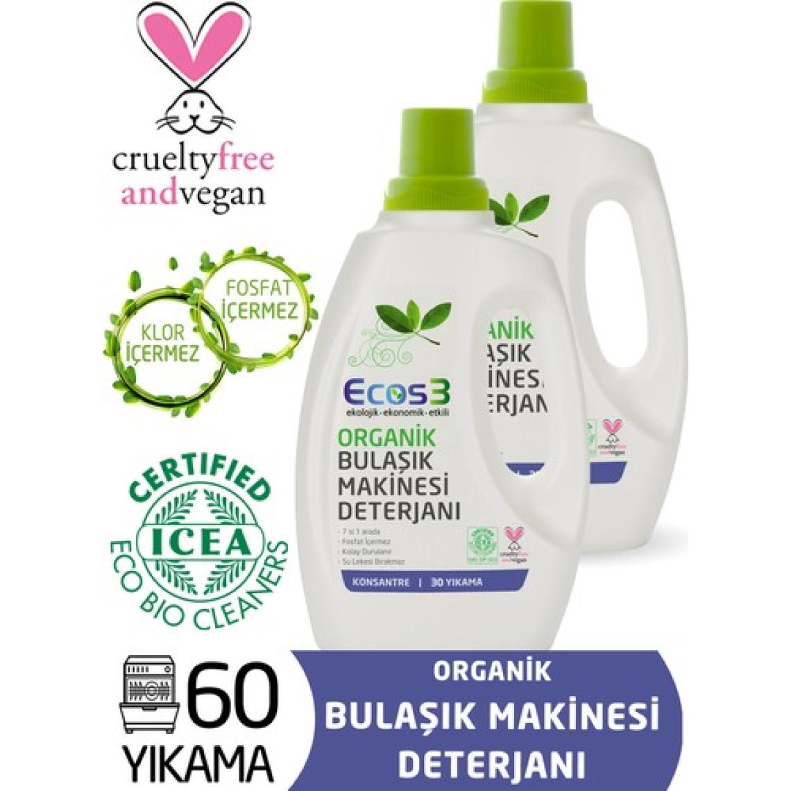 Ecos3 Organik Otomatik Bulaşık Makinesi Deterjanı 2’Li Set ( 60 Yıkama)