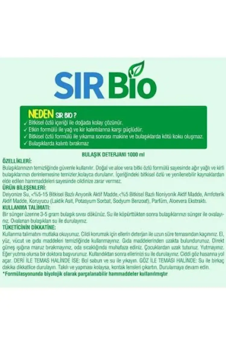 Sır Bio Elde Bulaşık Deterjanı 1000 ml