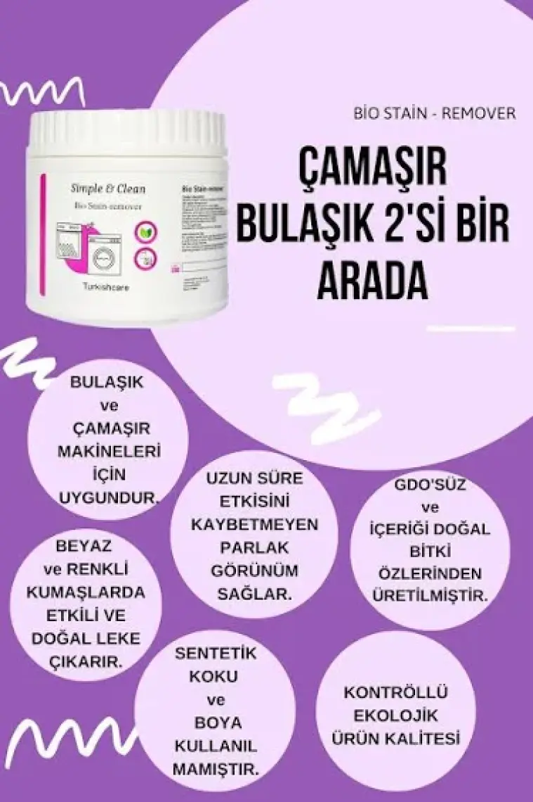 Turkishcare Organik Bio Çamaşır ve Bulaşık Leke Çıkarıcı Toz 500 gr
