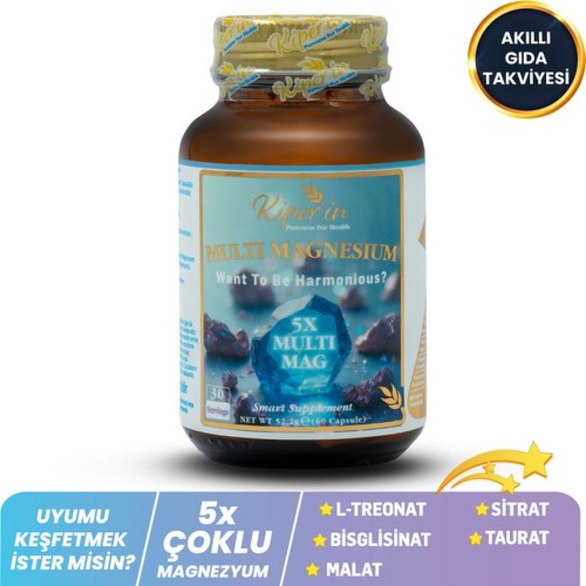 Kiperin 5x Çoklu Magnezyum (Taurat, Bisglisinat, Malat, Sitrat, L-Treonat) 60 Kapsül | Akıllı Gıda Takviyesi