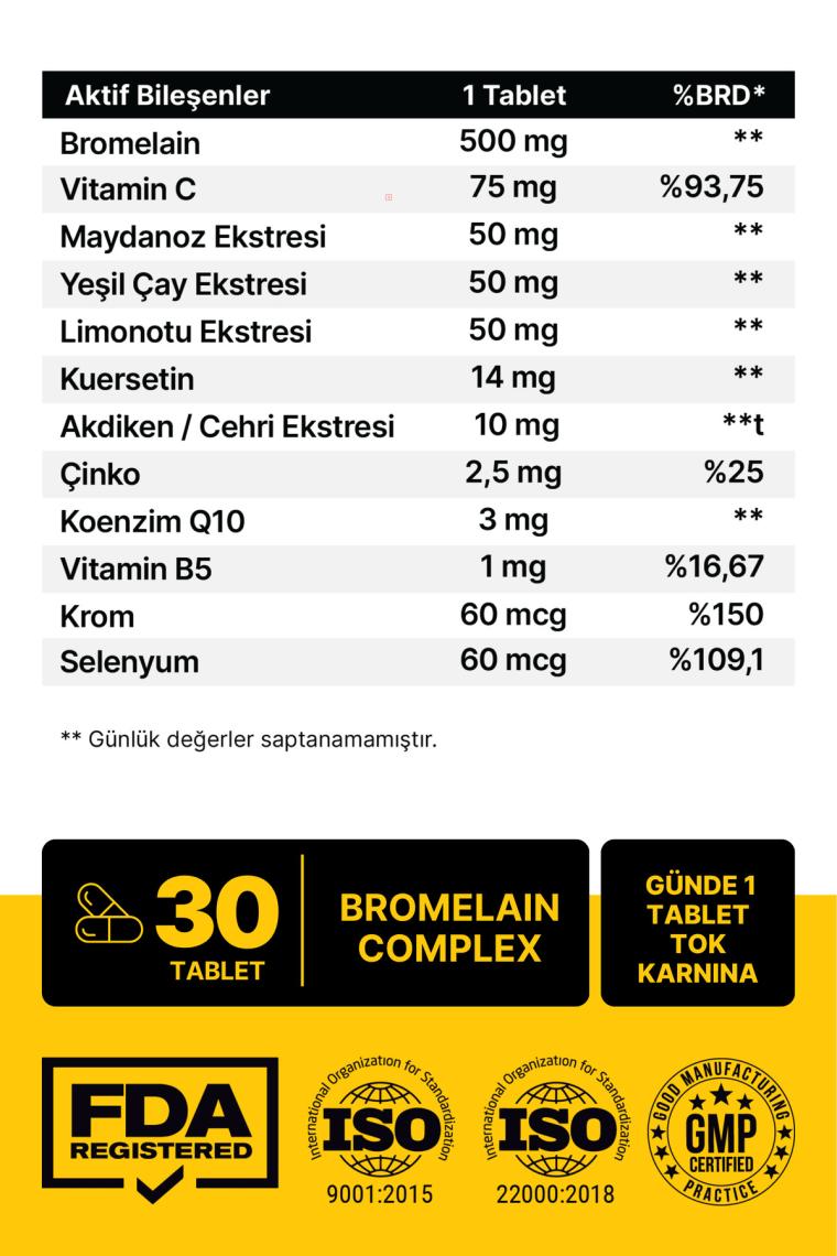 Anocin Bromelain Ananas +Quercetin +Zinc + Coq-10 + Vitamin C Süper Bromelain Formül