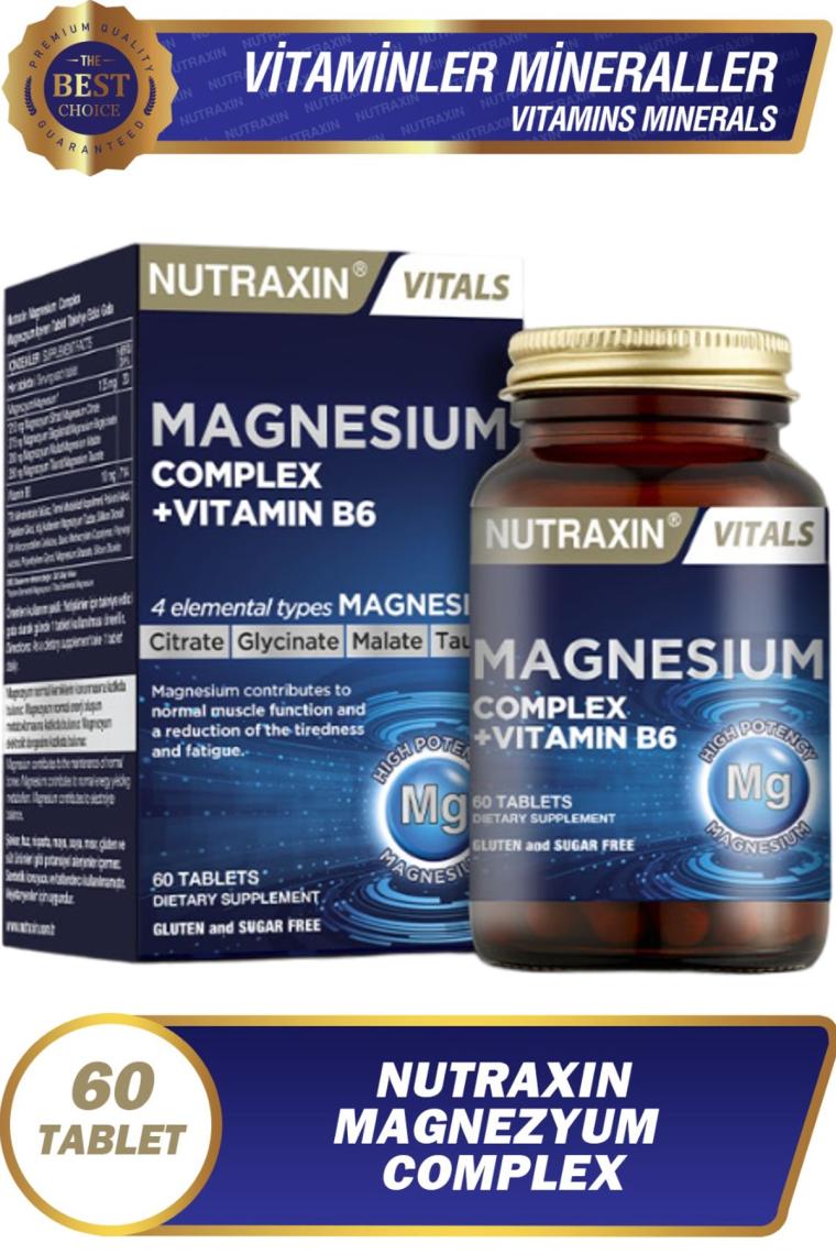 Nutraxin 2 Adet Nutraxin Magnezyum Complex 60 Adet Tablet 125 Mg - (Bisiglinat-Taurat-Malat-Sitrat-B6)