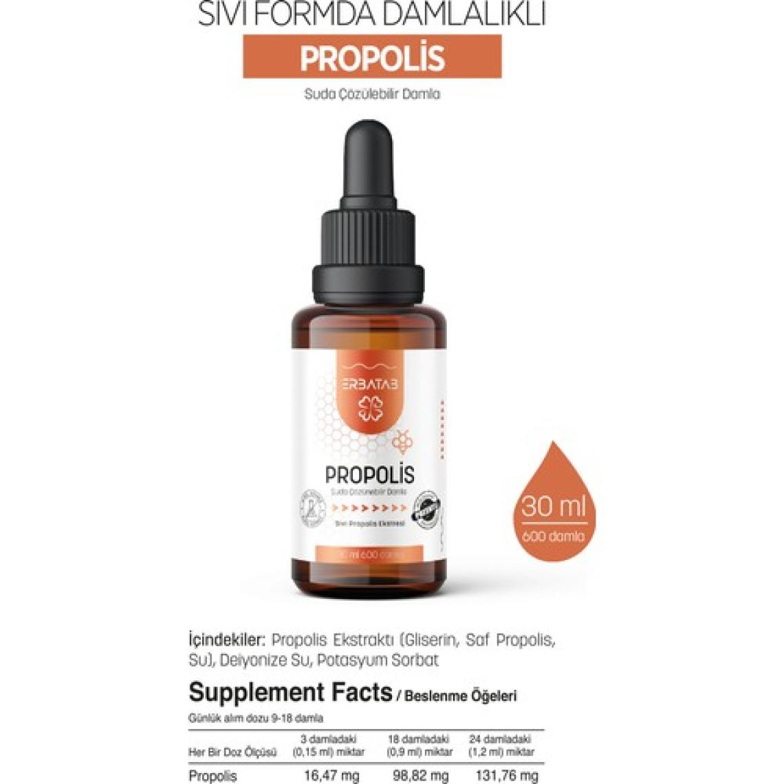 Erbatab Propolis Suda Çözünebilir Damla 30 ml 600 Damla