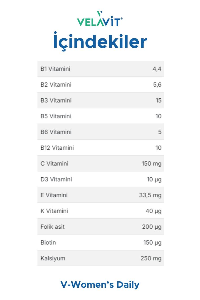 Velavit V-women's Daily Takviye Edici Gıda 30 Tablet VELAV-06