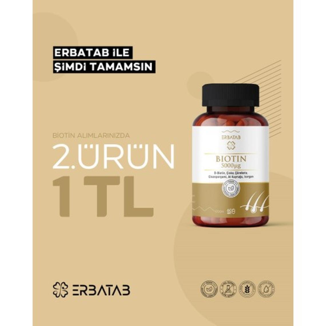 Erbatab Biotin (Çinko Çörekotu Civan Perçemi At Kuyruğu Isırgan Ekstresi) 60 Kapsül