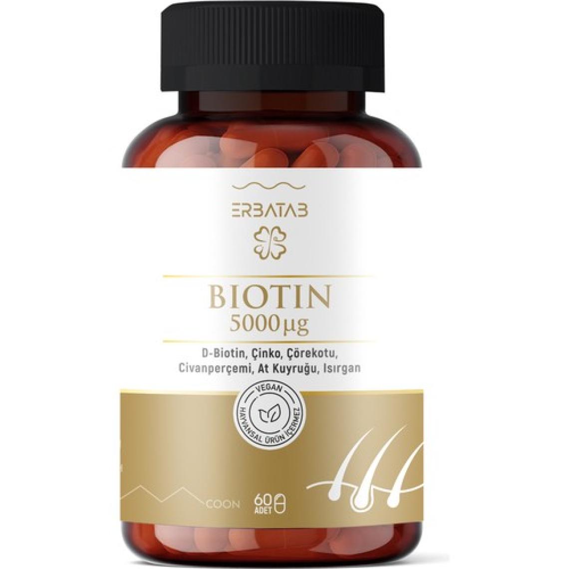 Erbatab Biotin (Çinko Çörekotu Civan Perçemi At Kuyruğu Isırgan Ekstresi) 60 Kapsül