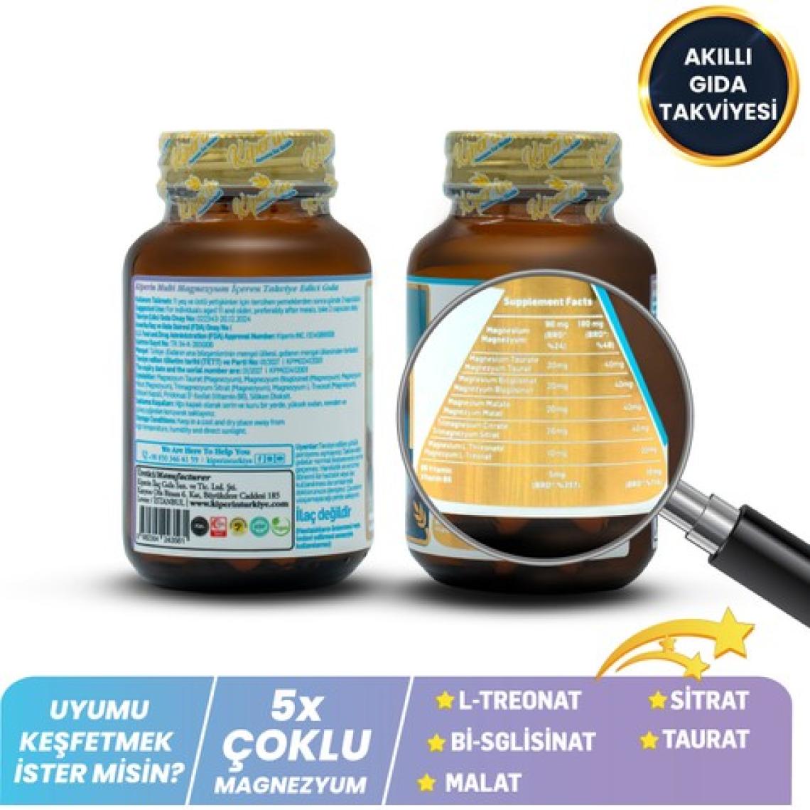Kiperin 5x Çoklu Magnezyum (Taurat, Bisglisinat, Malat, Sitrat, L-Treonat) 60 Kapsül | Akıllı Gıda Takviyesi