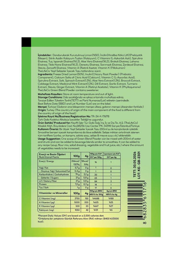 TheLifeCo Yeşil Sebzeler İçecek Tozu (Green Blend) 6g x 7 Adet Şase