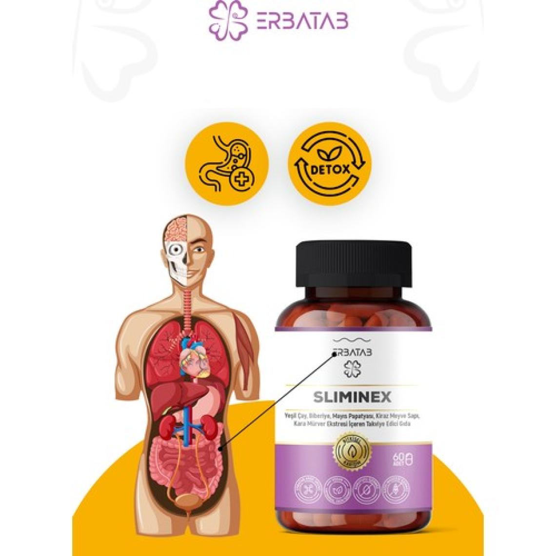 Erbatab Sliminex (Yeşilçay - Biberiye - Mayıs Papatyası - Kiraz Sapı Ekstresi) 60 Kapsül