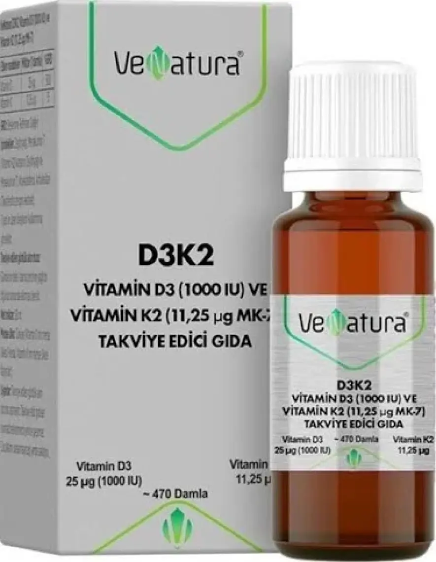 VeNatura D3K2 Vitamin D3 Ve Vitamin K2 Damla Takviye Edici Gıda 20 ml