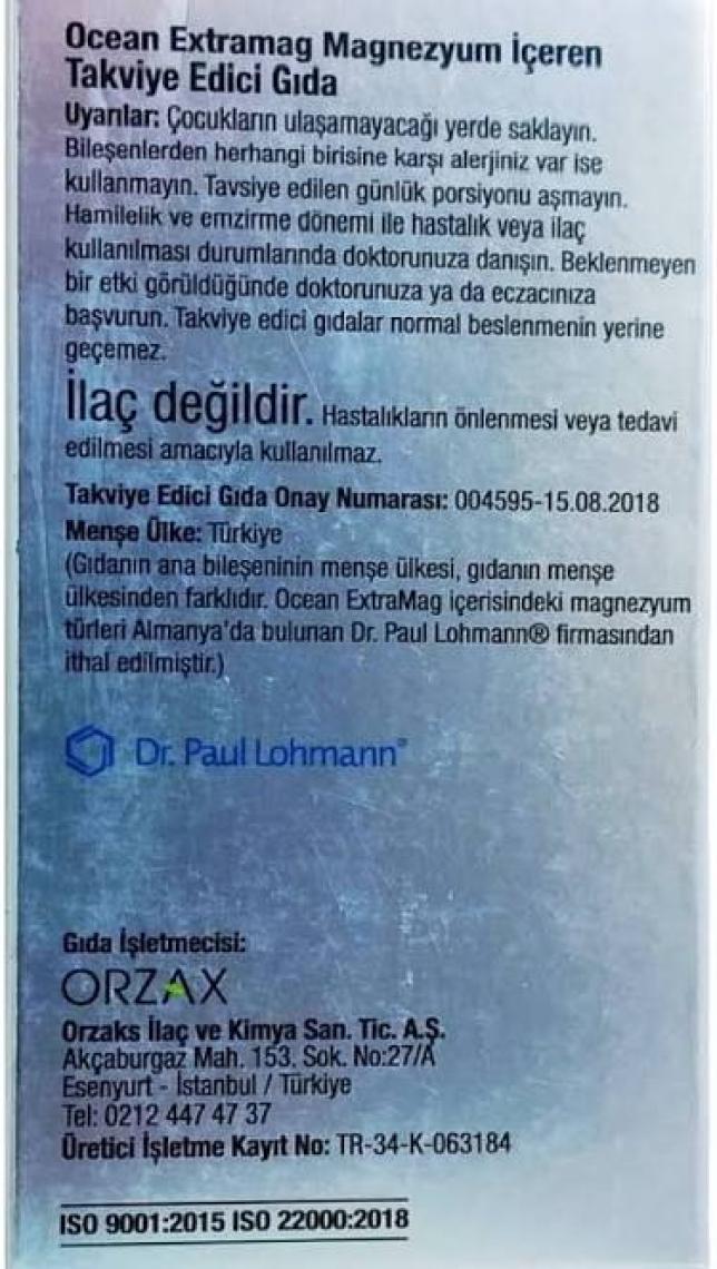 Orzax Ocean ExtraMag Üçlü Magnezyum Kombinasyonu 60 Tablet