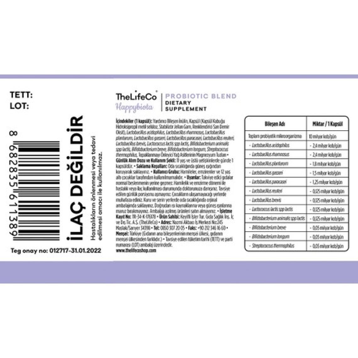 Thelifeco Happybiota Probiyotik 10 Milyar Mikroorganizma İçeren Gıda x 2 Adet
