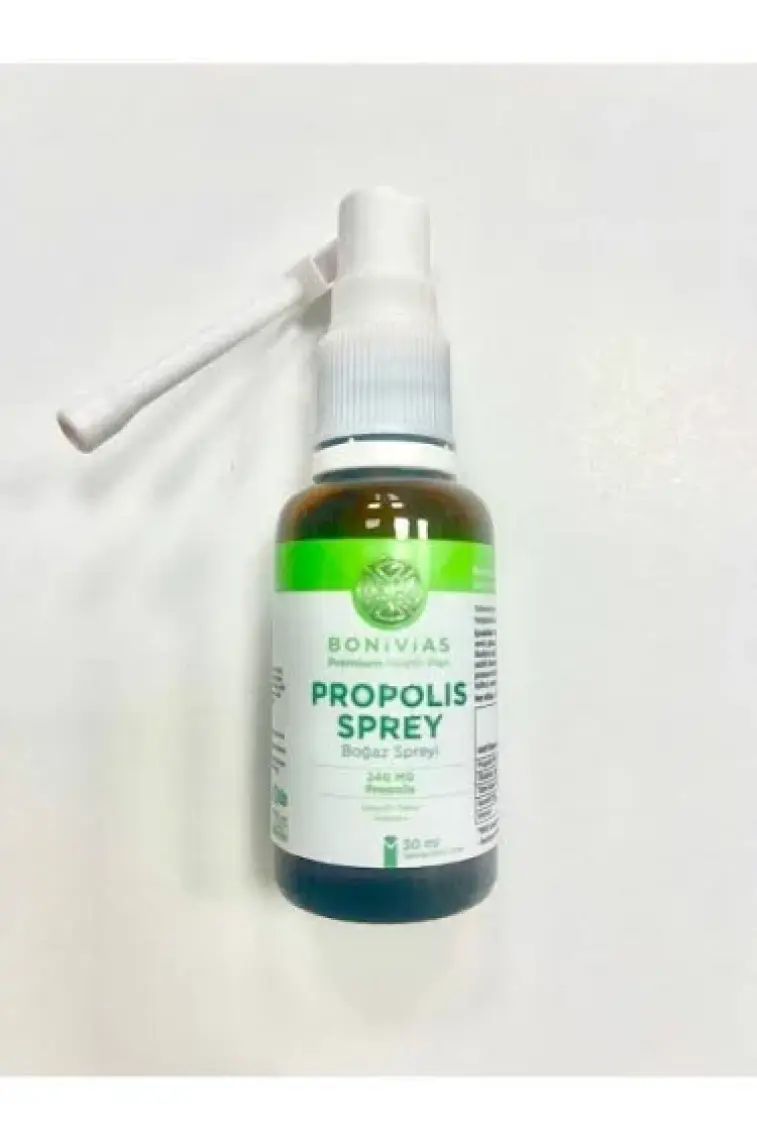 Bonivias Propolis Boğaz Spreyi / Propolis, Nane, Okaliptus, Karanfil, ve Mentol içeren Likit Takviye Edici Gıda