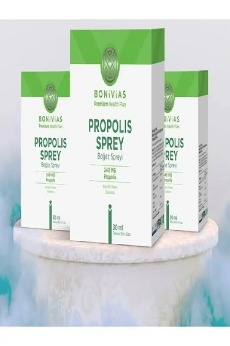 Bonivias Propolis Boğaz Spreyi / Propolis, Nane, Okaliptus, Karanfil, ve Mentol içeren Likit Takviye Edici Gıda