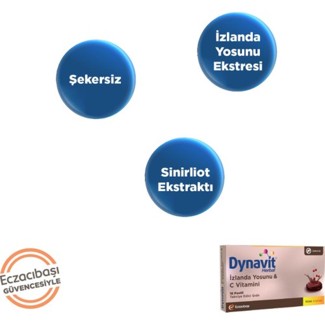 Dynavit Herbal İzlanda Yosunu & C Vitamini 16 Pastil - İzlanda Yosunu, C Vitamini, Sinirliot Ekstresi