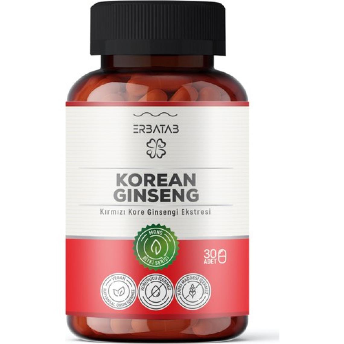 Erbatab Kırmızı Kore Ginsengi Ekstresi Korean Ginseng 30 Kapsül