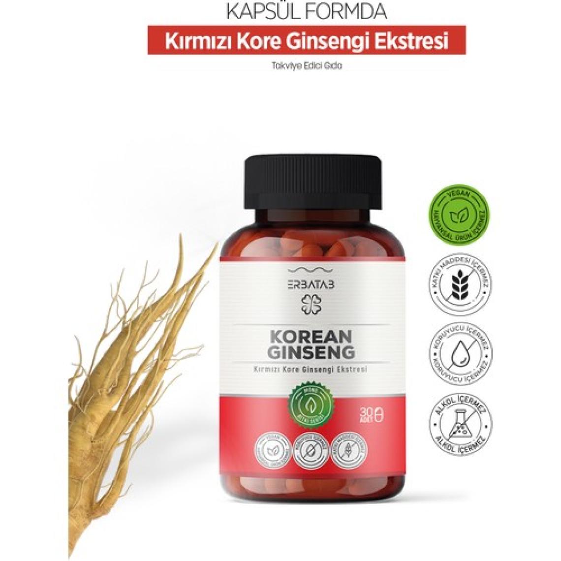 Erbatab Kırmızı Kore Ginsengi Ekstresi Korean Ginseng 30 Kapsül