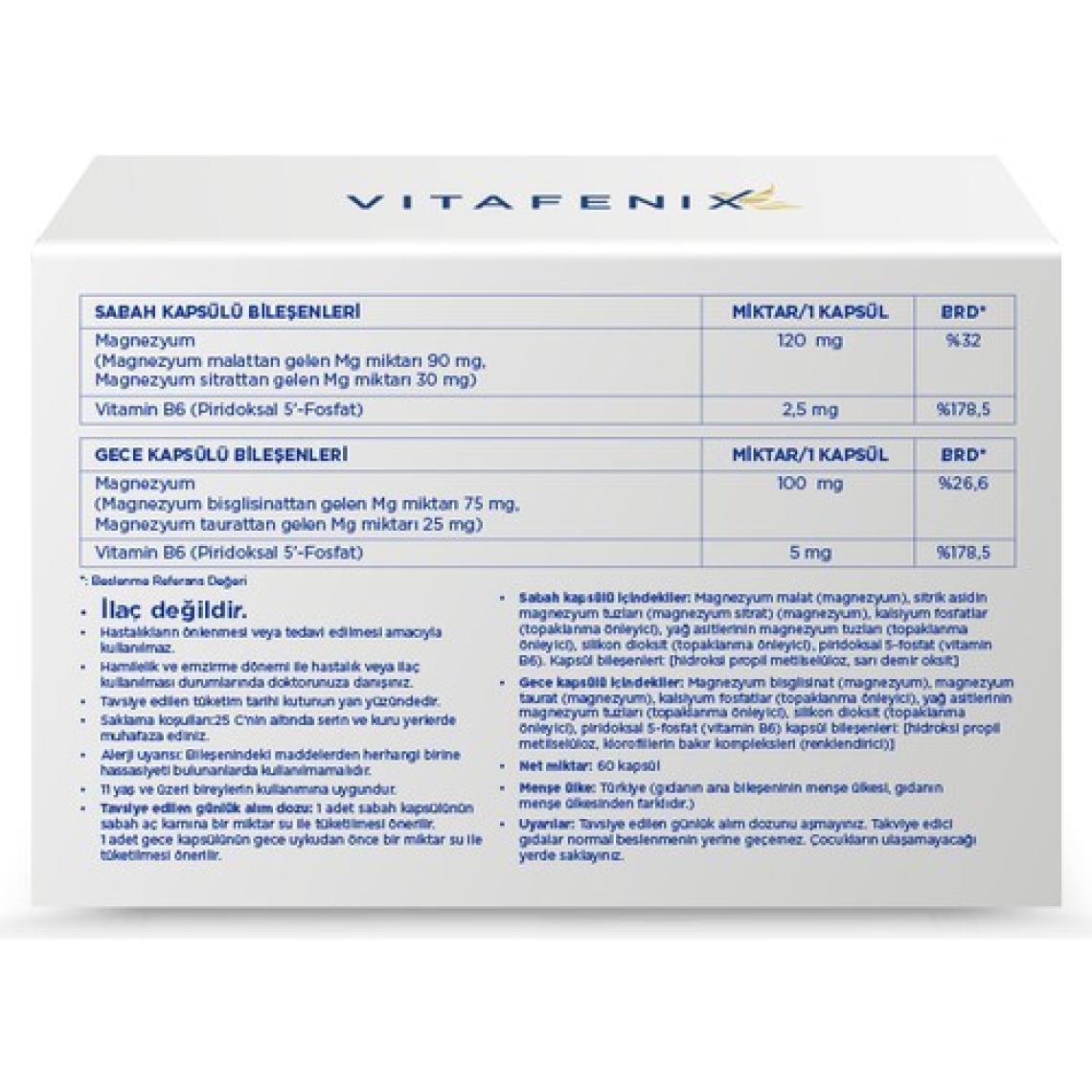 Vitafenix Magna P Gece Gündüz Kapsül Magnezyum Takviyesi