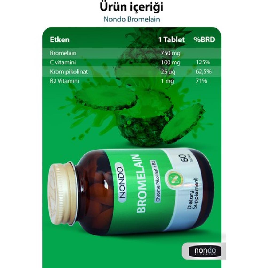 Nondo Bromelain 750 mg & Krom Pikolinat 60 Tablet