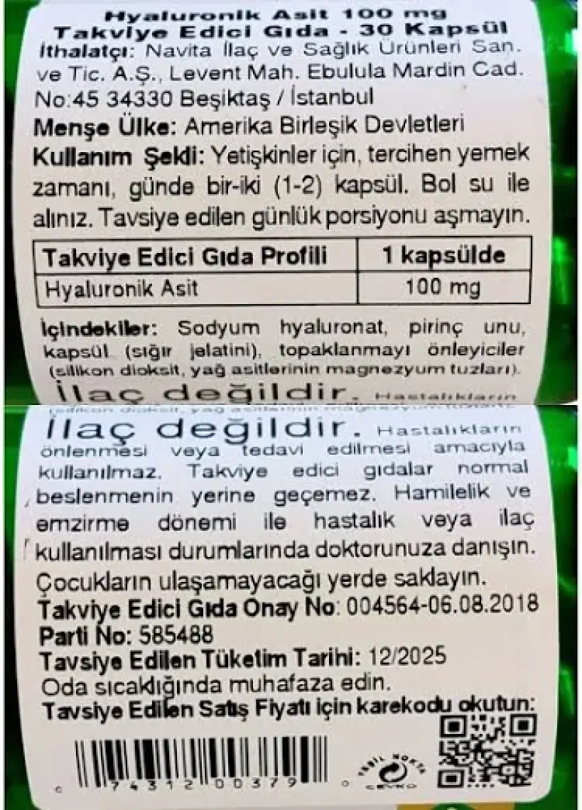 Nature's Bounty Hyaluronic Acid 100 Mg 30 Kapsül