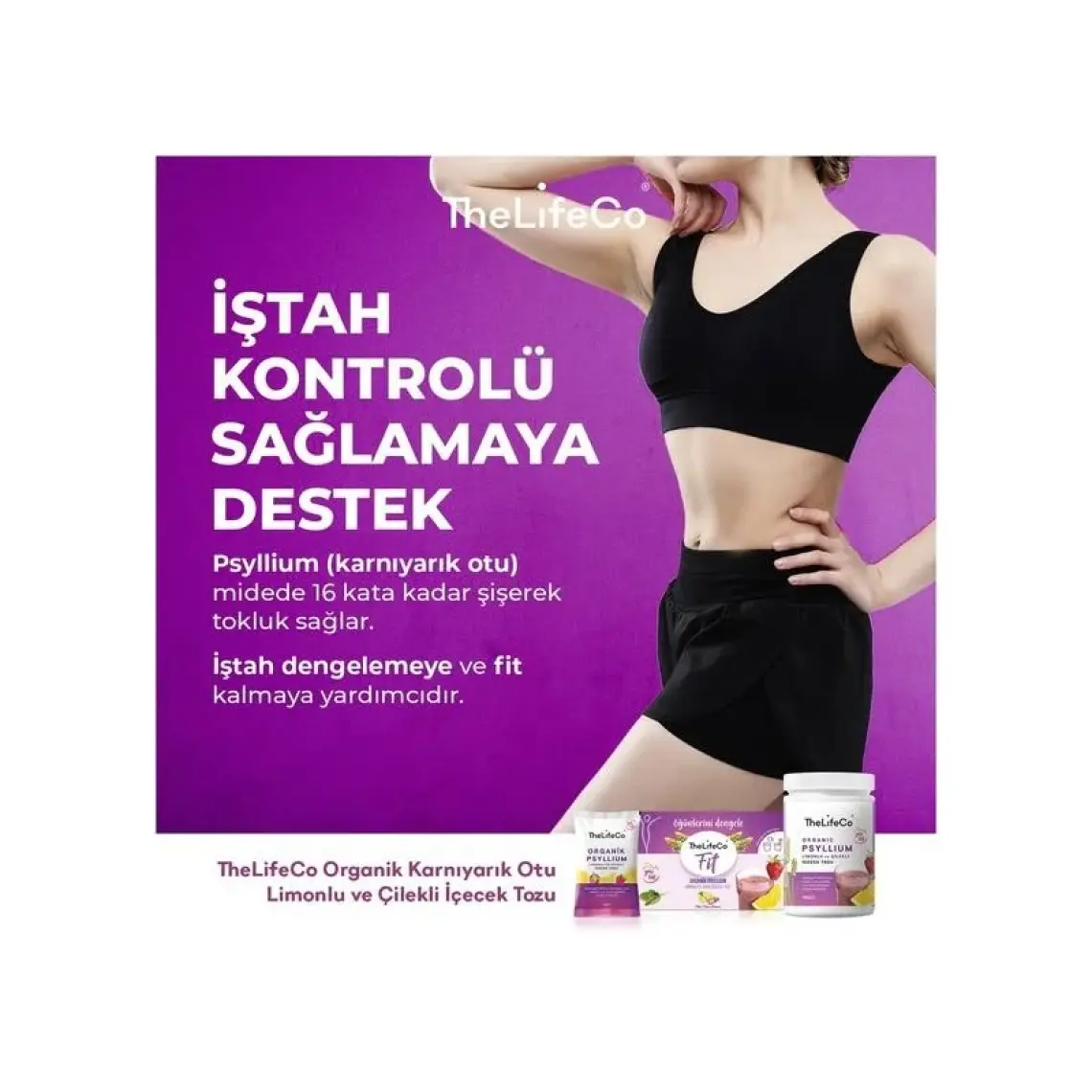 TheLifeCo Organik Psyllium - Limonlu ve Çilekli Karnıyarık Otu İçecek Tozu 6g x 15 Adet Şase