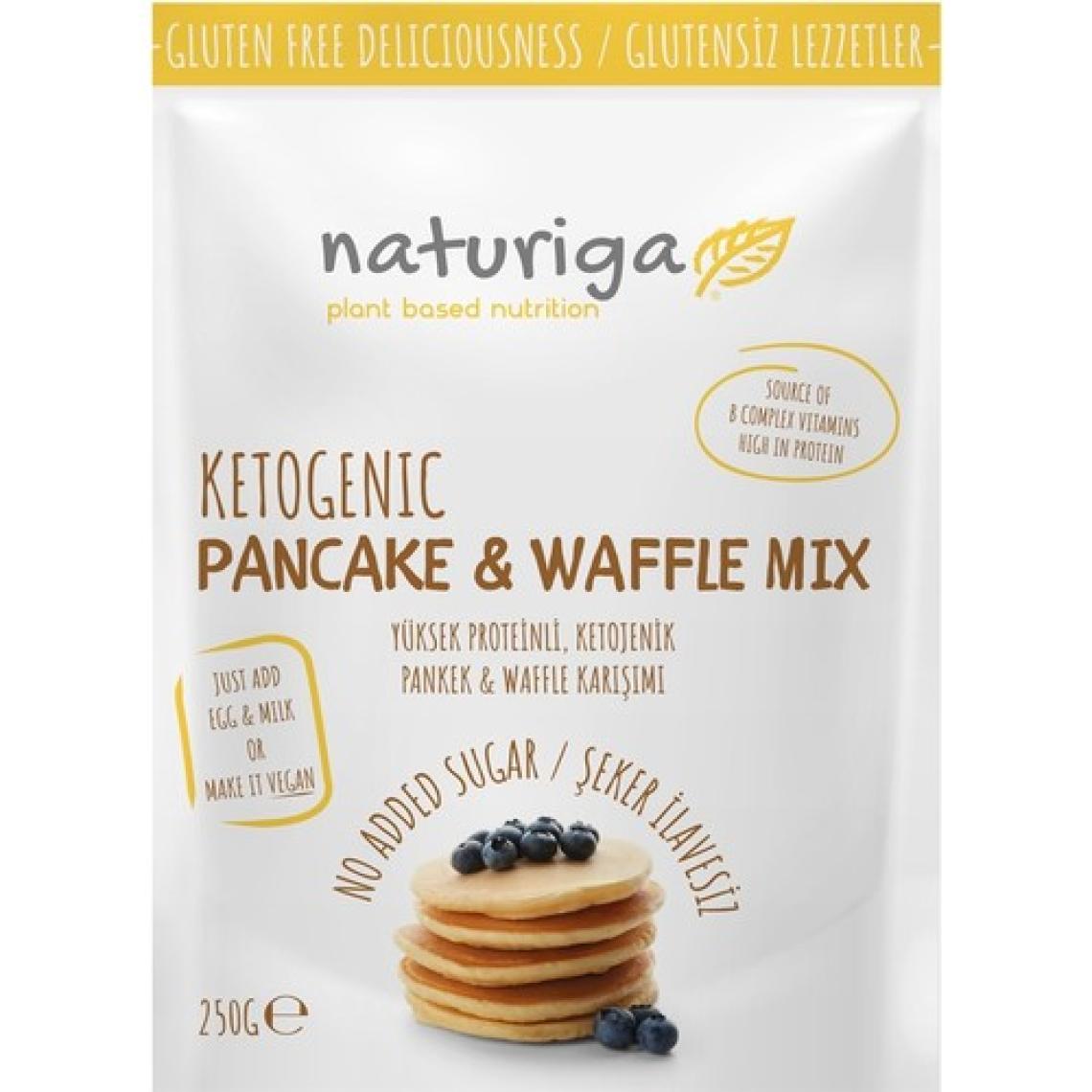 Naturiga Organik Ketojenik Pancake ve Waffle Karışımı 250 g – B Vitamini Kompleksi ve Folik Asit İçerikli, Türkiye Üretimi, 3 Porsiyon