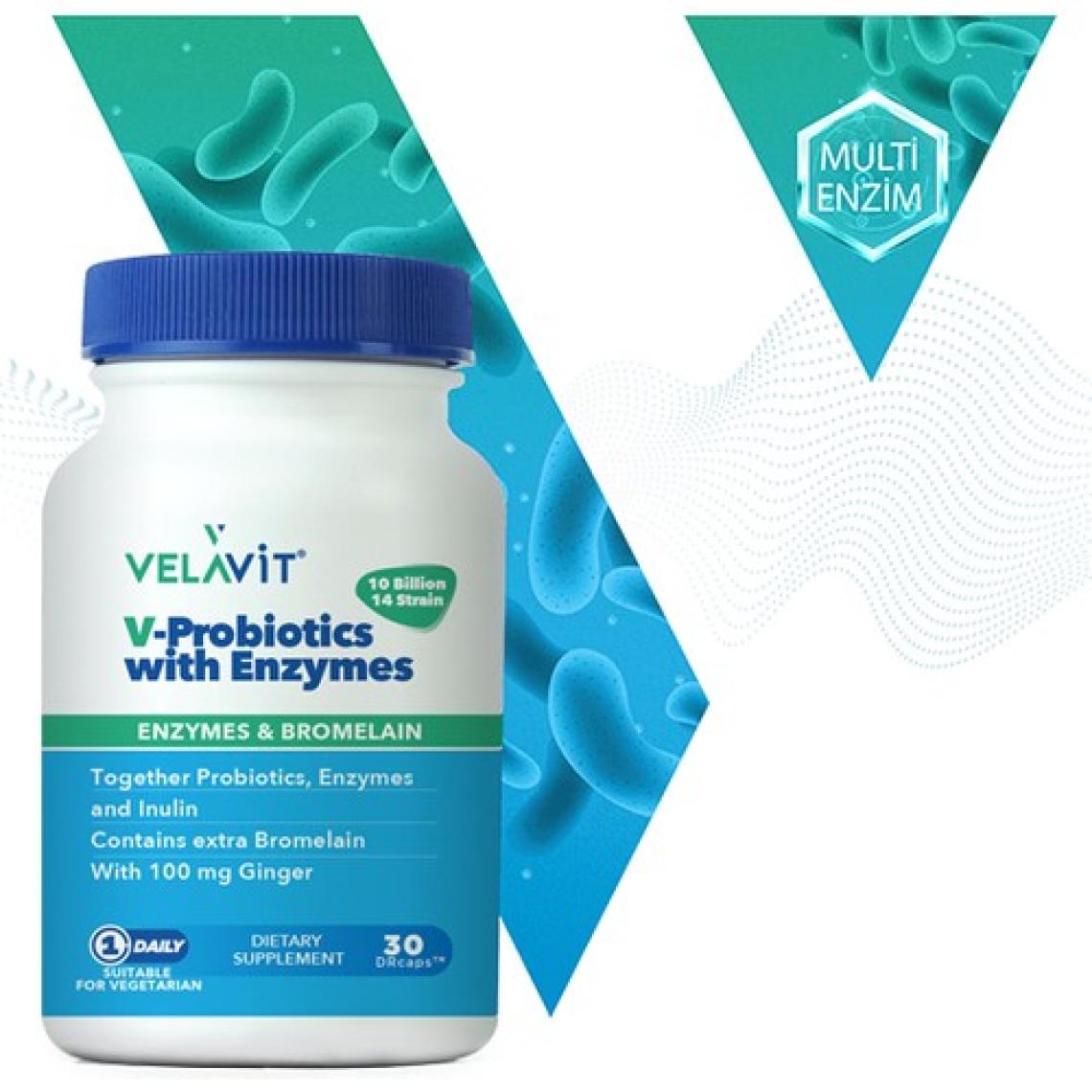 Velavit V-Probiotics Enzymes Takviye Edici Gıda 30 Kapsül