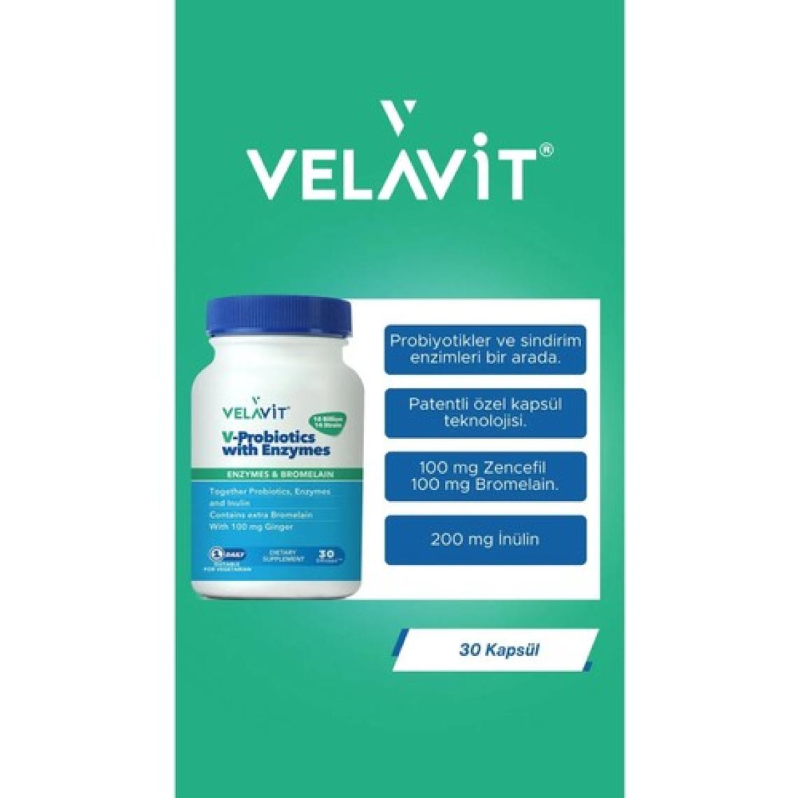 Velavit V-Probiotics Enzymes Takviye Edici Gıda 30 Kapsül