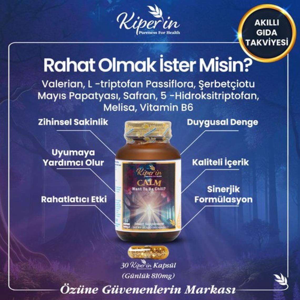 Kiperin Calm Passiflora, Safran, 5-Htp, Valerian, 9 İçerik (30 Günlük) 30 Kapsül