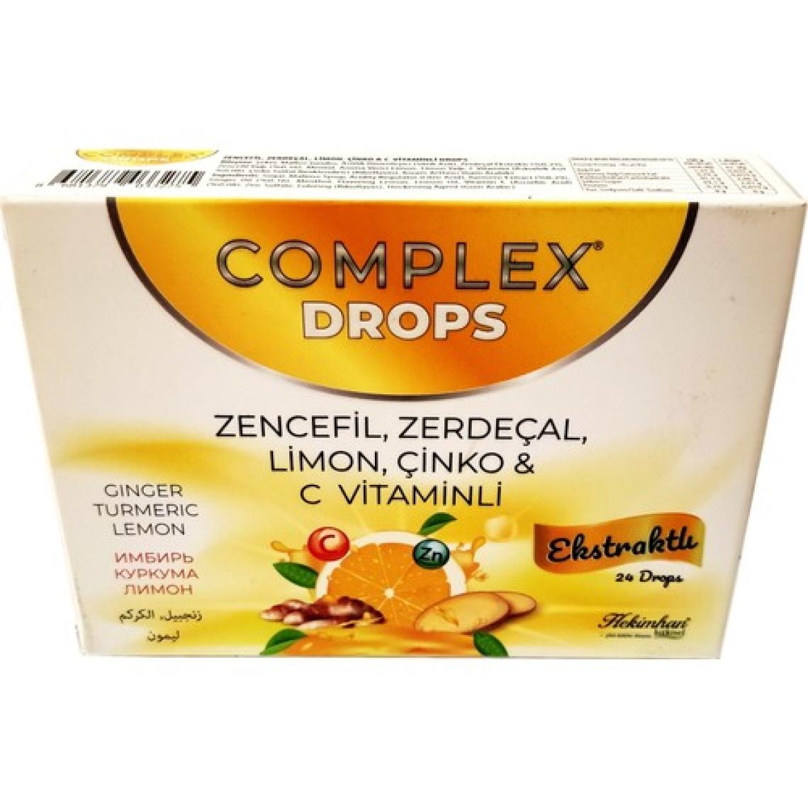 Complex Drops Bitkisel Boğaz Pastili Zencefil, Zerdeçal, Limon, Çinko & C Vitaminli 24 Drops