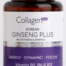 Collagen Forte Platinum Kırmızı Kore Ginseng Plus, Hidrolize Kolajen, Vitamin B5-B6-B12 & Çinko, Softgel 1000 mg