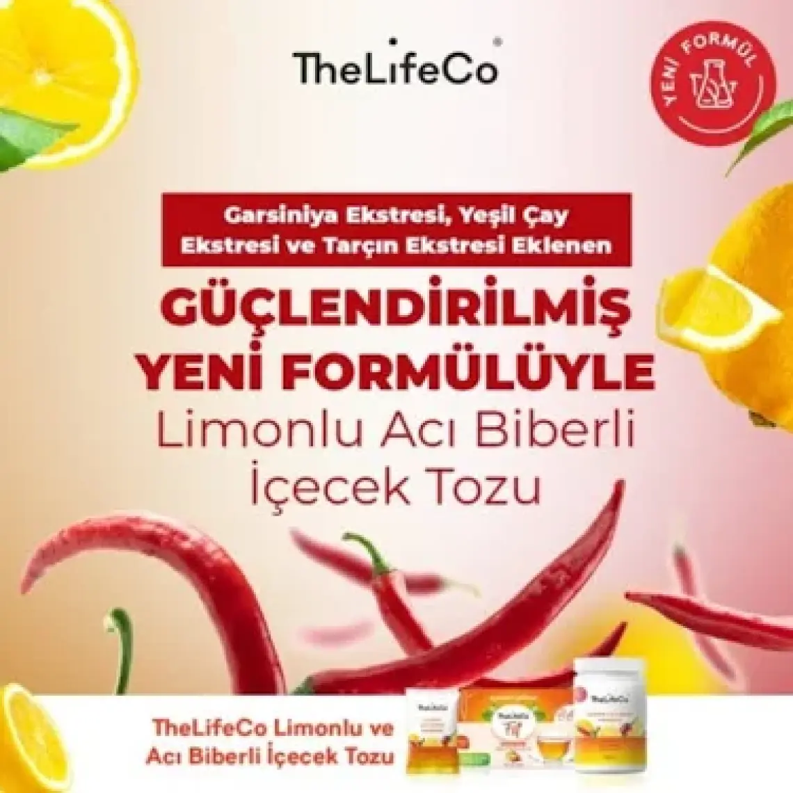 TheLifeCo Lemon Cayenne - Limonlu Acı Biberli İçecek Tozu 5g x 15 Adet Şase