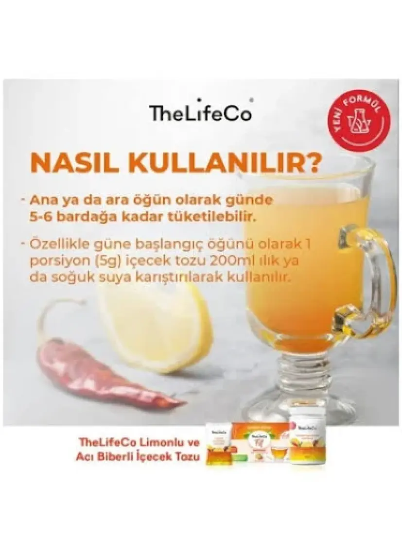 TheLifeCo Lemon Cayenne - Limonlu Acı Biberli İçecek Tozu 5g x 15 Adet Şase