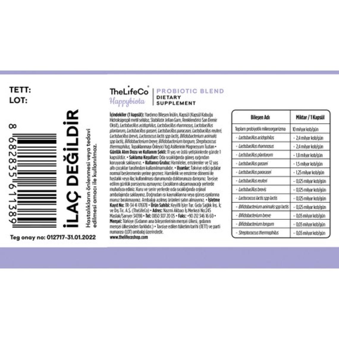 TheLifeCo Happybiota Probiyotik Mikroorganizma İçeren Takviye Edici Gıda