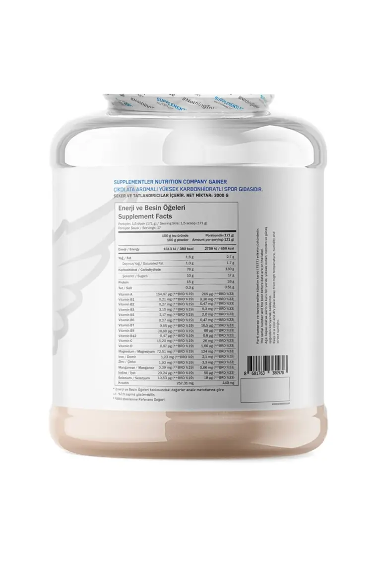 Supplementler Gainer 3000 gr - Çikolata