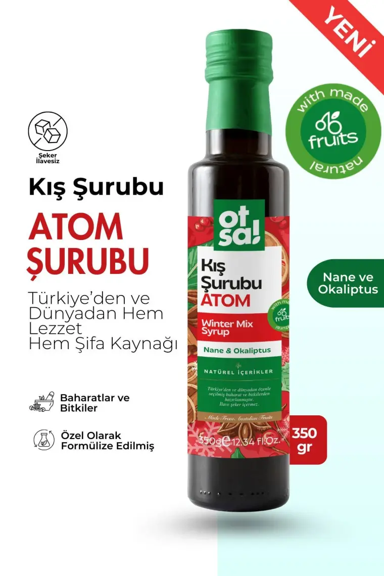 Otsa Atom Kış Şurubu Kozalak Pekmezi, Zencefil, Ekinezya ve Bitki Ekstraktları İçeren Doğal Karışım 350G