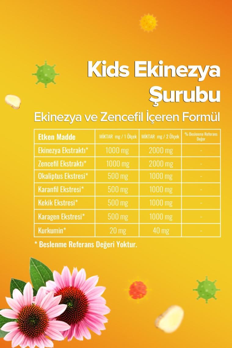 Zühre Ana Kids Ekinezya Şurubu Çocuklar Için Ekinezya ve Zencefil Içeren Şurup 150 ml
