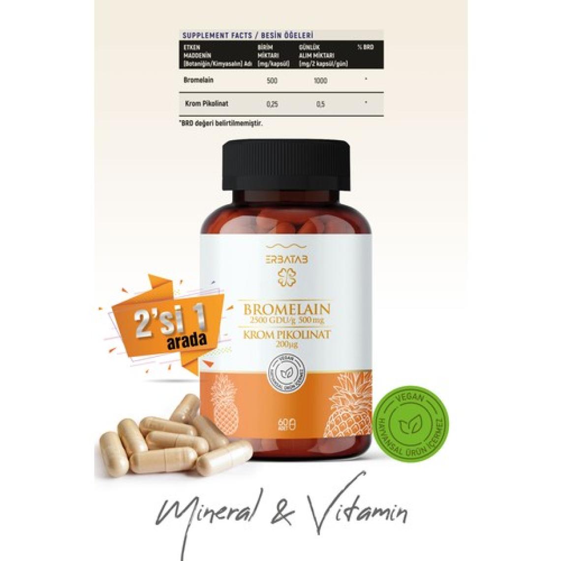 Erbatab Bromelain & Krom Pikolinat 60 Kapsül 2 in 1