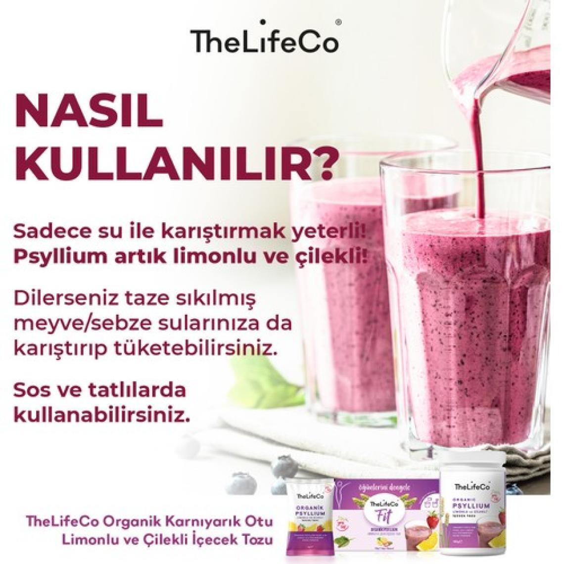 TheLifeCo Organik Psyllium - Limonlu ve Çilekli Karnıyarık Otu İçecek Tozu 6g x 7 Adet Şase