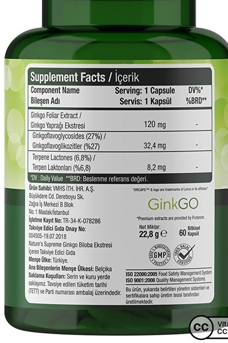 Nature's Supreme Ginkgo Biloba 120 Mg 60 Kapsül