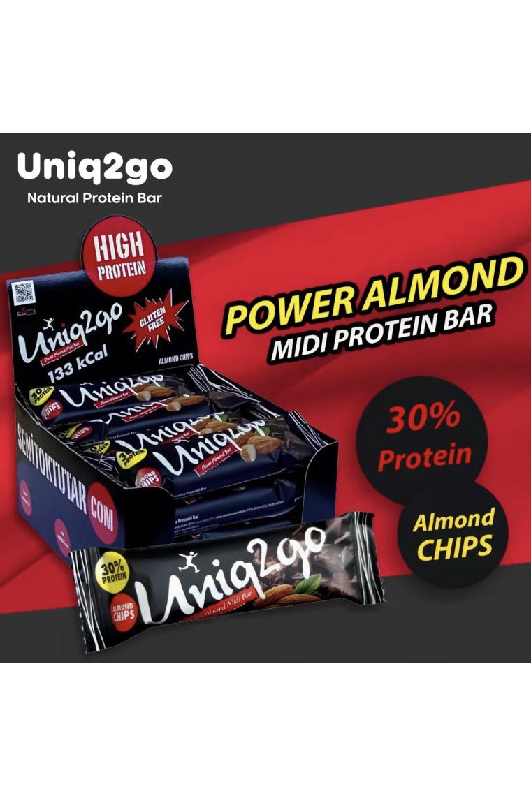 Power Almond Midi 16'lı Kutu 38gr (%30 Protein) Badem Parçacıklı Naturel Proteinli Bar
